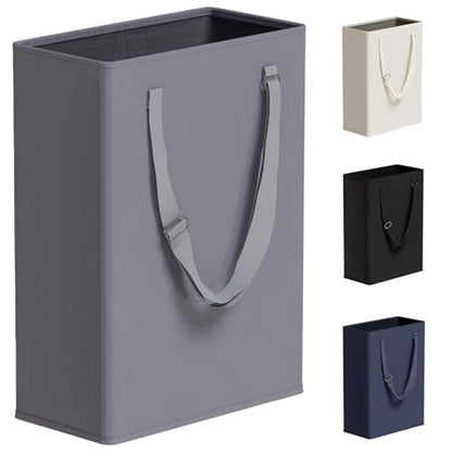 45L Slim Laundry Hamper with Adjustable Long Handles & Mesh Top, Grey | Small Laundry Baskets with Mesh Top, Narrow Dirty Clothes Hamper for Bedroom, Closet, and Bathroom - color: Gray, size: 45L