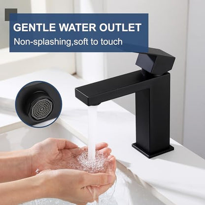 Black Bathroom Sink Faucet One Hole Faucet Single Handle 2 Packs 1 Hole Vanity SUS304 Stainless Steel Faucets for Bathroom Sink Matte Black Bathroom Faucet 2 Pieces, SF3-BK-P2 - color: Matte Black, style: For 1 Hole Sink: Only Faucet (2 Packs, NO Drain)