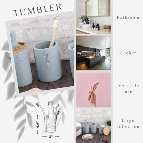 Bathroom Cup, Toothbrush & Toothpaste Holder, Modern, Matte Light Blue | Resin, Compact, Vanity Organizer for Toothbrushes, Razors & Makeup Brushes, Easy to Clean Surface, Durable Construction - color: Light Blue