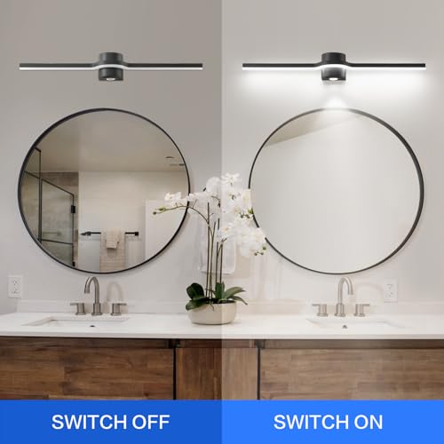 Vanity Lights for Bathroom– 32 Inch Black Bathroom Light Fixture Over Mirror LED Dimmable 6000K Cool White with Built-in Downlight Modern Matte Black Aluminum - size: 32 Inch