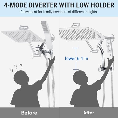 G-Promise 16 Inch All Metal Rain Shower Head with Handheld Spray (Chrome) | Suits Every Height, Pause Mode Diverter, Massage Mode Handheld, Full Body Coverage, Easy to Install, Modern Bath Upgrade - color: Chrome, size: 16 Inch