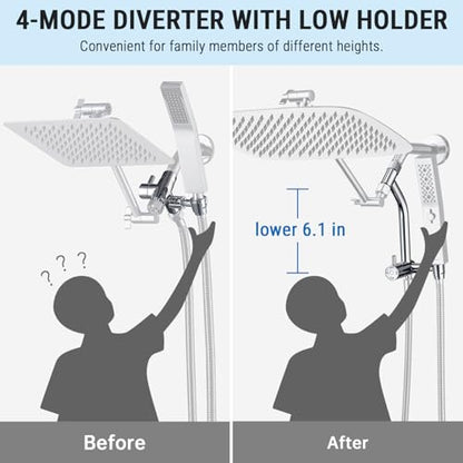 G-Promise 16 Inch All Metal Rain Shower Head with Handheld Spray (Chrome) | Suits Every Height, Pause Mode Diverter, Massage Mode Handheld, Full Body Coverage, Easy to Install, Modern Bath Upgrade - color: Chrome, size: 16 Inch
