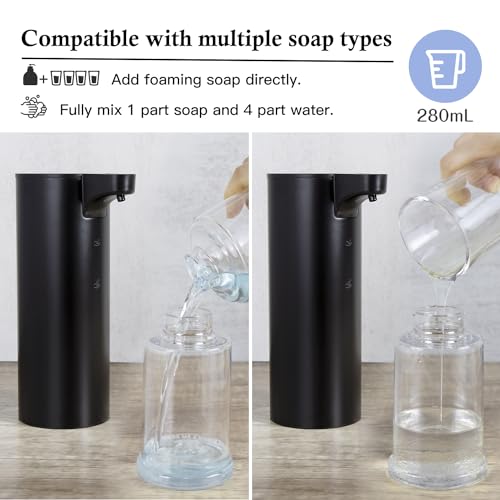 Automatic Soap Dispenser Foaming: Rechargeable Touchless Soap Dispenser Stainless Steel Foam Soap Dispenser for Bathroom Hand Soap Pump for Kitchen Xmas Gift, 9oz, Black - color: Black