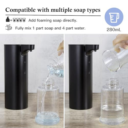 Automatic Soap Dispenser Foaming: Rechargeable Touchless Soap Dispenser Stainless Steel Foam Soap Dispenser for Bathroom Hand Soap Pump for Kitchen Xmas Gift, 9oz, Black - color: Black