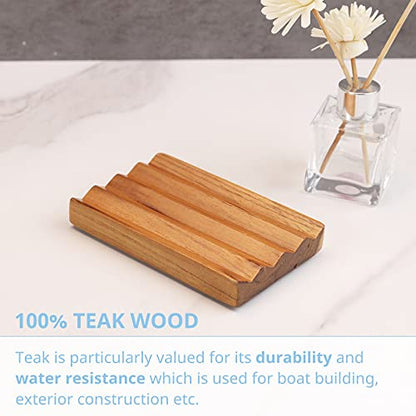 HTB Teak Wood Soap Dish for Shower,Non-Slip Soap Holder Bathroom | Wave Design Soap Saver Keep Soap Dry,Bar Soap Holder for Bathroom,Bathtub,Sponge Holder for Kitchen Sink - color: 1pcs