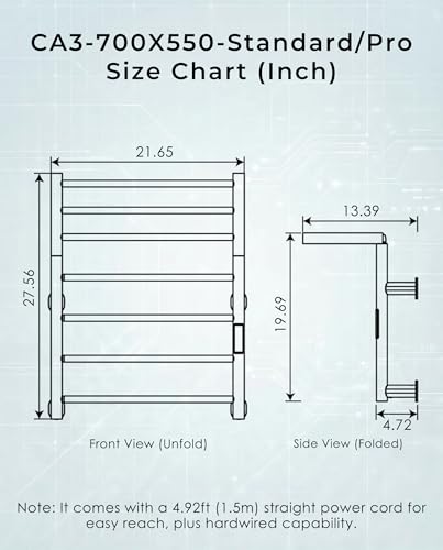 Heated Towel Rack Foldable Smart Dual-Zone APP No-Drill Brushed CA3 - color: Brushed, size: Pro-7Bar H27.56 x W21.65