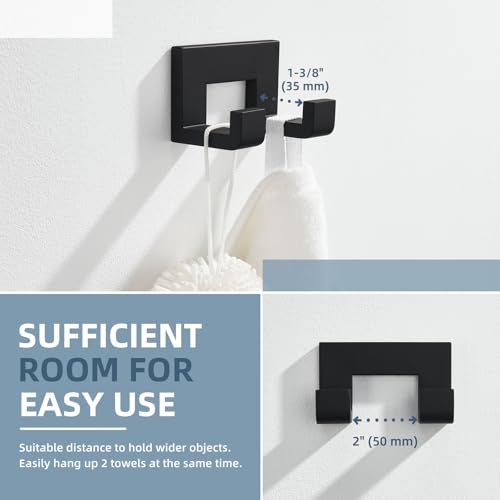 Angle Simple Double Towel Hook, Bathroom Hand Towel Holder, Matte Black | Rustproof SUS304 Stainless Steel Robe Coat Hook, Space Saving Home Storage for Kitchen Shower Entryway RV, Screws Mounted - color: Matte Black