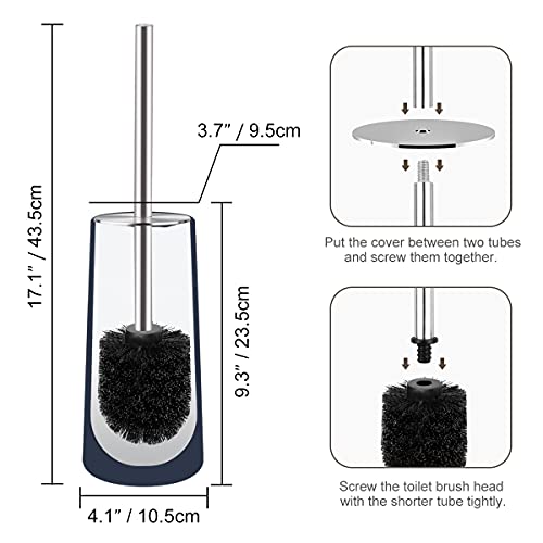 Toilet Brush and Holder, 2 Pack Toilet Brush with 304 Stainless Steel Long Handle, Toilet Bowl Brush for Bathroom Toilet-Ergonomic, Elegant,Durable (Blue) - color: Blue