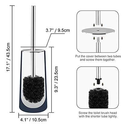 Toilet Brush and Holder, 2 Pack Toilet Brush with 304 Stainless Steel Long Handle, Toilet Bowl Brush for Bathroom Toilet-Ergonomic, Elegant,Durable (Blue) - color: Blue