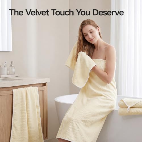 ecolook Microfiber Towel Set of 6, Yellow | Ultra-Soft & Oversized, Absorbent & Quick-Drying | 2 Bath Sheets, 2 Hand Towels & 2 Washcloths - color: Yellow
