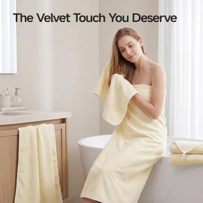 ecolook Microfiber Towel Set of 6, Yellow | Ultra-Soft & Oversized, Absorbent & Quick-Drying | 2 Bath Sheets, 2 Hand Towels & 2 Washcloths - color: Yellow