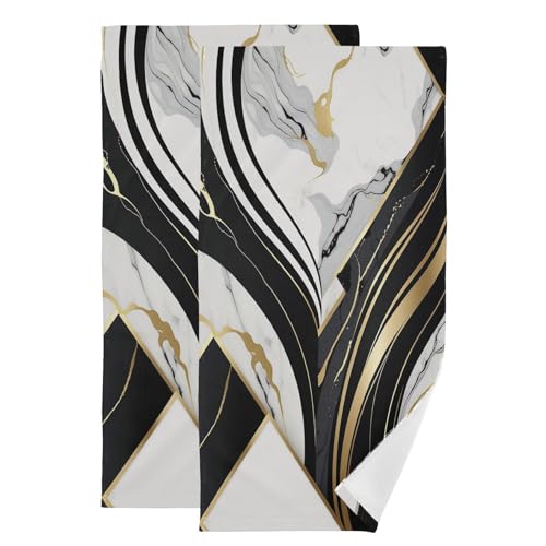 Black and White Hand Towels for Bathroom Set of 2 Soft Absorbent Marble Gold Texture Stone Abstract Modern Kitchen Towels,Decorative Bathroom Towels for Bath Guest Spa Face Hair Gym 14"x28" - color: Black White Marble