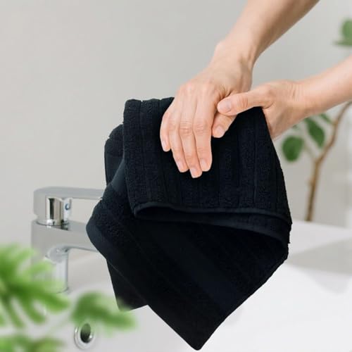 Jacquotha 2-Pack Bathroom Hand Towels (Black) Ribbed | Guest Room & Spa Cotton Face Towels 13” x 29”, Soft and Quick Drying 480 GSM - color: Black