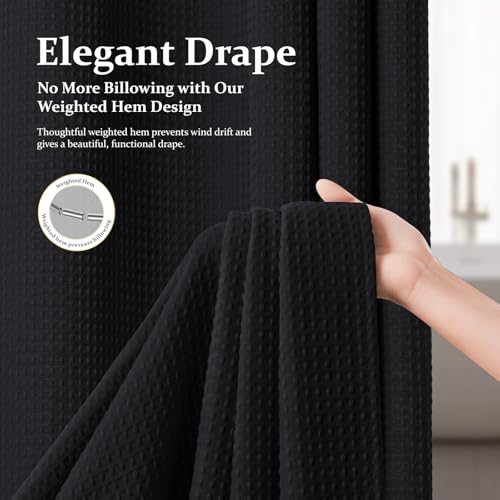 Stall Waffle Shower Curtain 256 GSM Heavy Fabric 54x72 Black | 54 Inch Wide, Thick Cloth, Weighted Hem, Water Repellent, Hotel Luxury Polyester Shower Curtain Set for Bathroom 10 Hooks - color: Black, size: 54"W x 72"L (Pack of 1)