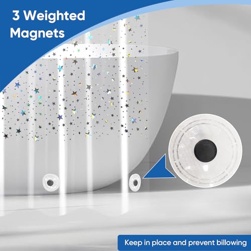 Holographic PEVA Shower Curtain Liner, Glitter Star, 70x72 in, 1-Pack | Waterproof Clear Plastic, 3 Bottom Magnets, 12 Rustproof Grommets, Color-Changing Effect, For Stalls and Tubs - color: Star