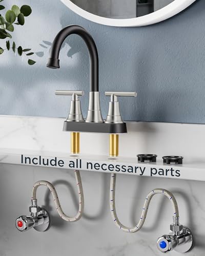 FORIOUS 8Inch Widespread Brushed Nickel and Black Bathroom Faucet 3 Holes | FORIOUS Black and Brushed Nickel Bathroom Sink Faucet 3 Hole, 2 Handle Spread Sink Faucet Bathroom 3 Hole, Bath Renovation - color: Black&Stainless Steel