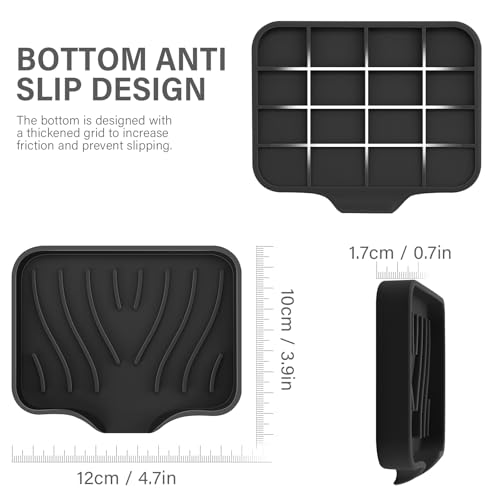 2PCS Self Draining Soap Holder,Spofit Silicone Soap Dish, Suitable for for Kitchen, Bathroom, Shower, Bath Tub,Soap Container (Black) - color: Black