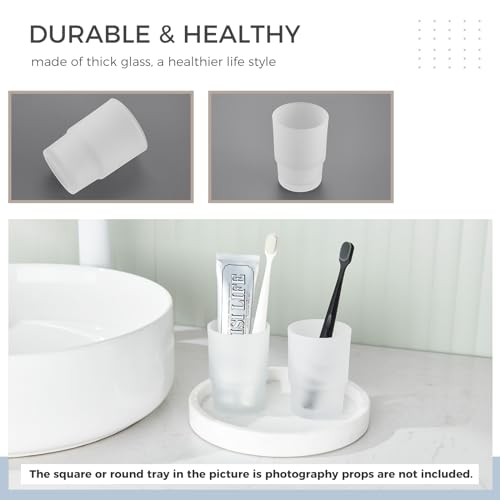 Aomasi Glass Tumbler Cups for Bathroom Sink, 2 Pack, Modern Frosted White | Thickened Substantial Glass, Bathroom Toothbrush Holder for Daily Drinking Water, Easy to Clean, Cabinet Small Items Storage - color: Frosted White