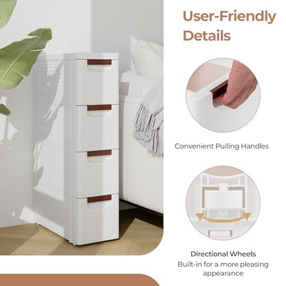 MAT EXPERT Narrow Storage Drawers, Slim Rolling Drawer Cart with Universal Wheels, Convenient Handles, Storage Organizer Utility Cart for Bedroom, Living Room, Bathroom, Kitchen (4 Drawer) - size: 4 Drawer
