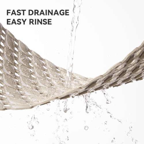 Shower Mat Non Slip Bathtub Mat, Bath Mat for Tub with Strong Suction Cups, Quick Dry Drain Holes, Machine Washable Shower Floor Mat for Elderly & Kids, 27"x16", Khaki - color: Khaki