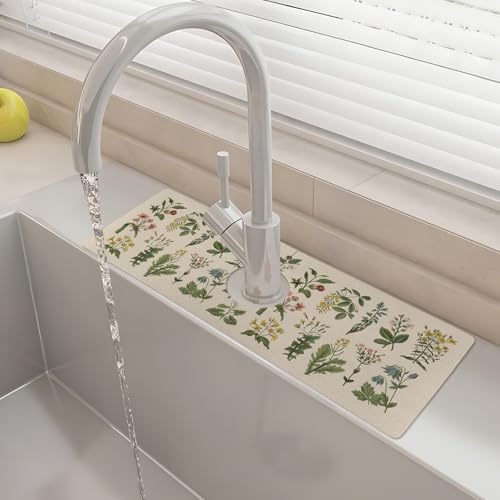 15" X 5.5" Kitchen Sink Splash Guard Faucet Mat Floral Super Absorbent Fast Drying Faucet Guard & Draining Mat Sink Splash Guard Behind Faucet for Kitchen, Bathroom - size: 15" x 15"