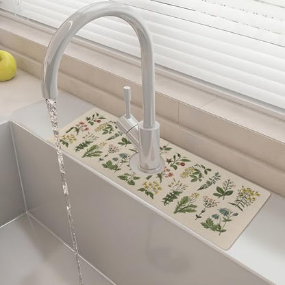 15" X 5.5" Kitchen Sink Splash Guard Faucet Mat Floral Super Absorbent Fast Drying Faucet Guard & Draining Mat Sink Splash Guard Behind Faucet for Kitchen, Bathroom - size: 15" x 15"