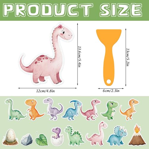 Whaline 30 Pcs Non Slip Bathtub Sticker Dinosaur Bathroom Anti Slip Shower Tread with Scraper Adhesive Bath Tub Decals for Kids Shower Floor Decor