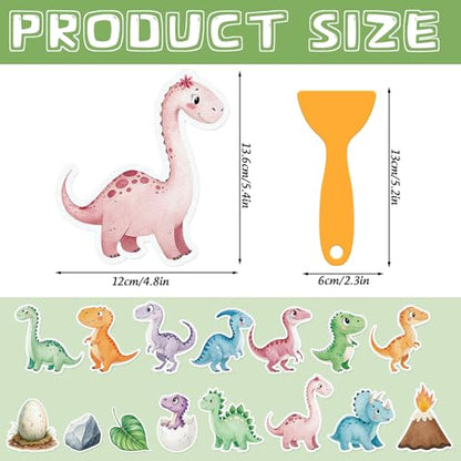 Whaline 30 Pcs Non Slip Bathtub Sticker Dinosaur Bathroom Anti Slip Shower Tread with Scraper Adhesive Bath Tub Decals for Kids Shower Floor Decor