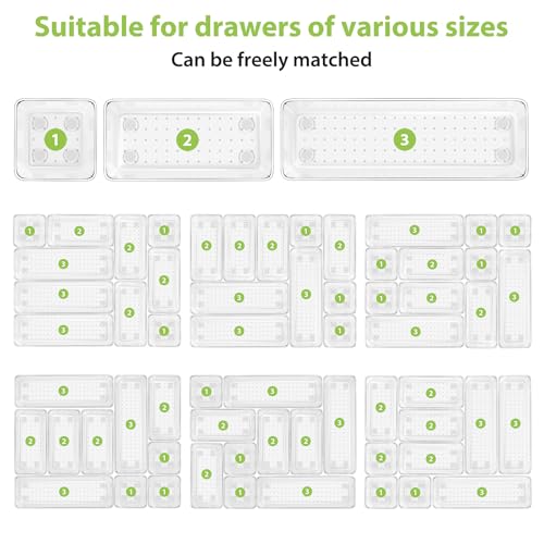 12 Pack Clear Drawer Organizer Set, 3 Sizes Bathroom Vanity Organizer Trays | Vanity and Makeup Organizer | Bathroom Organizer Trays | Storage Bins For Makeup | Cosmetics | Jewelry | Gadgets - size: 12pcs-3size