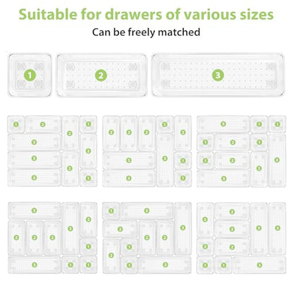 12 Pack Clear Drawer Organizer Set, 3 Sizes Bathroom Vanity Organizer Trays | Vanity and Makeup Organizer | Bathroom Organizer Trays | Storage Bins For Makeup | Cosmetics | Jewelry | Gadgets - size: 12pcs-3size