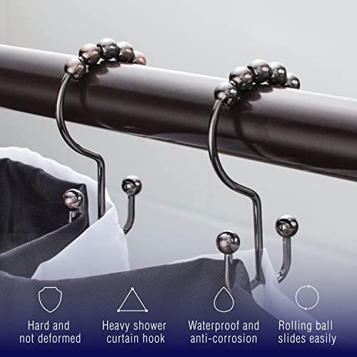2lbDepot Shower Curtain Rings Hooks - Bronze Finish - Premium 18/8 Stainless Steel - Oil Rubbed Double Hooks with Easy Glide Rollers Rust Resistant - Six Finishes Available - Set of 12 for Shower Rod - color: Oil Rubbed Bronze