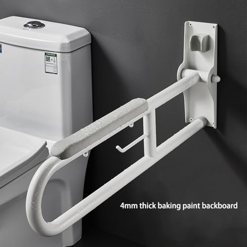 27.6 INCH Stainless Toilet Safety Rails, Disabled Flip-Up Bathroom Grab Bar with Paper Holder, Toilet Handrails Hand Grips Handle Shower Assist Aid, Handicap Grab Bars for Elderly(Gray:Orange) - color: Orange