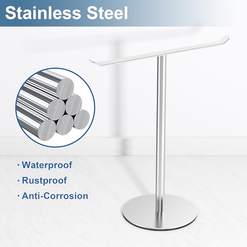 Silver T-Shaped Hand Towel Holder Stand for Countertops, Stainless Steel | Countertop rack for bathrooms and kitchens; organizes hand towels, headbands and other lightweight items. - color: Brushed Nickel
