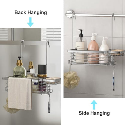 Hanging Shower Caddy, 304 Stainless Steel Shower Organizer with Towel Bar & Hooks, Over Shower Rod, Towel Bar or Glass Panel Storage Basket with Soap Holder, Rustproof Bathroom Caddy, 2 Pack - size: 2 Pack