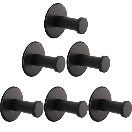 Bath Towel Hooks, 6 Pack Self Adhesive Coat Hooks, Sturdy No Drilling Robe Hook, SUS 304 Stainless Steel Heavy Duty Clothes Hanger, Wall Hooks for Bathroom Bedroom Kitchen (2 in, Black) - color: Black-6