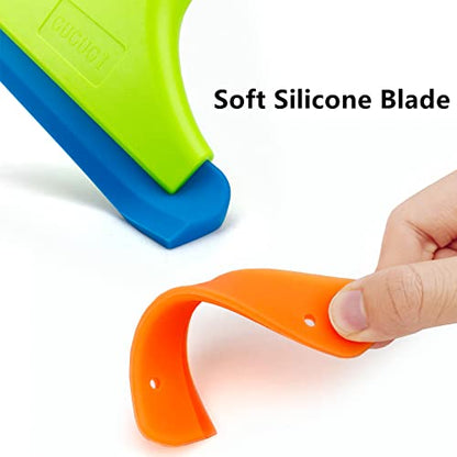 Super Flexible Silicone Squeegee, Auto Water Blade, Water Wiper, Shower Squeegee, 5.9'' Blade and 7.5'' Long Handle, for Car Windshield, Window, Mirror, Glass Door, Green+Lake Blue - color: Green+lake Blue