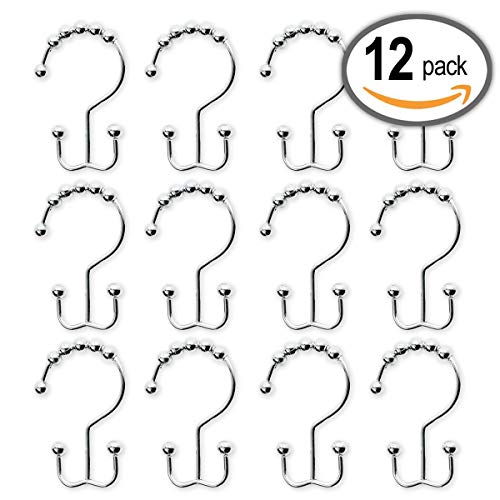 Stainless Steel Double Glide Shower Curtain Hooks, Polished Chrome, Set of 12