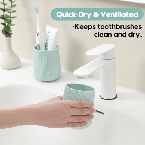 YAUKPH Green Striped Toothbrush Holder | for Electric Toothbrushes Bathroom Organizer Cup for Toothpaste Kids & Adults - color: Green Ribbed