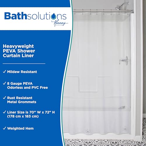 Kenney KN61455 Heavyweight 8 Gauge Waterproof PEVA Shower Curtain Liner with Rust-Resistant Metal Grommets and Weighted Magnetic Hem for Bathroom, 70" W x 72" H, Clear - color: Clear, size: 70.9"W x 72.1"L (Pack of 1)