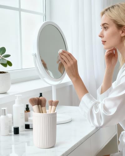BosilunLife Ceramic Toothbrush Holder - 12oz Bathroom Toothbrush Holder Tooth Brush Holders Tumbler Cups Reusable Toothbrush Mouthwash Cup Small Toothbrush and Toothpaste Holder, Striped White - color: White-vsc, size: striped-cylinder