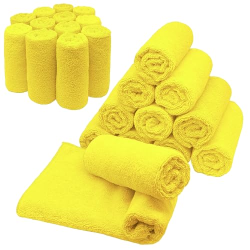 Blue Horizon Microfiber Cleaning Towels, Pack of 24, Ultra Soft Plush Washcloth, All Purpose Premium Microfiber Detailing Cleaning Cloths Reusable Shop Towels (16" x 16", Yellow) - color: Yellow
