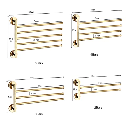 ZHOUXIAO Gold Brass Swing Out Towel Bar Holder Wall Mount/Polished Chrome Swivel Towel Rack for Bathroom or Kitchen, Metal Towel Bar Folding Arm Swivel Hanger Bathroom Storag 3Bars