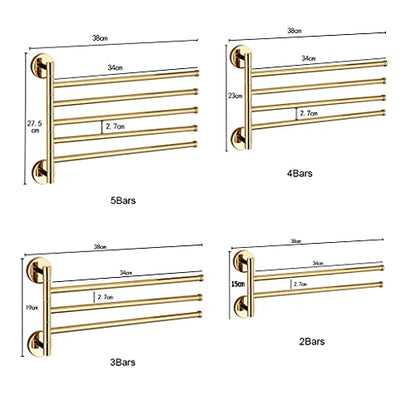 ZHOUXIAO Gold Brass Swing Out Towel Bar Holder Wall Mount/Polished Chrome Swivel Towel Rack for Bathroom or Kitchen, Metal Towel Bar Folding Arm Swivel Hanger Bathroom Storag 3Bars