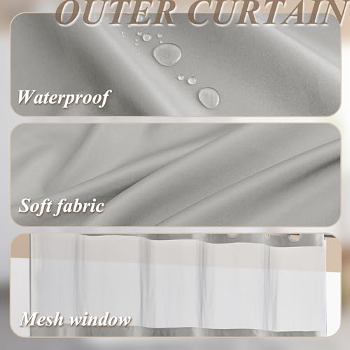 Barossa Design No Hook Shower Curtain Sets with Rugs Light Grey | 3PCS(Curtain with Liner+2 Rugs), Hotel Style Shower Curtain & Snap-in Liner, Non-Slip Bathroom Mat - color: Light Grey