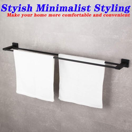 GERZWY Bathroom Double Towel Bar Matte Black Stainless Steel 36-Inch Bath Towel Rack Contemporary Style Wall Mount JG1902C92-BK