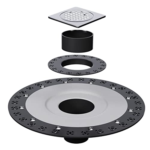 Shower Drain Kit 4 Inch Stainless Steel Grate with Vertical ABS 2 Inch Flange for Schluter Systems Kerdi Drain - Brushed Nickel | 4 Inch Square Shower Drains Compatible with Schluter Drains, Vertical ABS Shower Flange for Schluter-Kerdi System - color: Br