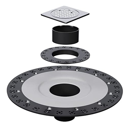 Shower Drain Kit 4 Inch Stainless Steel Grate with Vertical ABS 2 Inch Flange for Schluter Systems Kerdi Drain - Brushed Nickel | 4 Inch Square Shower Drains Compatible with Schluter Drains, Vertical ABS Shower Flange for Schluter-Kerdi System - color: Br