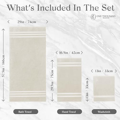 Premium Staple Cotton Bathroom Towel Set - Beige 600 GSM 6-Piece Luxury Bath Towel Set 3 Stripe - 2 Bath Towels, 2 Hand Towels & 2 Washclothes Set - High Absorbent & Quick Dry for Gym, Spa, Hotel - color: Beige - 3 Stripe