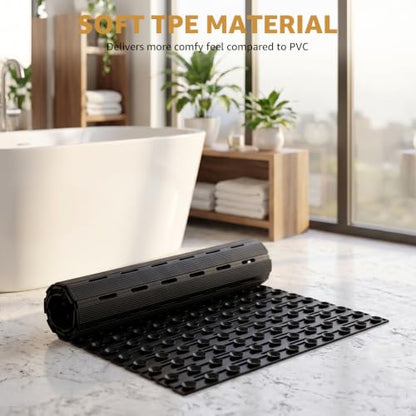 OTHWAY Non Slip Bathtub Mat, Soft TPE Black Shower Mat with Suction Cups | 36.6" x 16.9" Bath Mat for Tub Non Slip, Machine Washable Shower Floor Mat with Drain Holes - color: Black-new