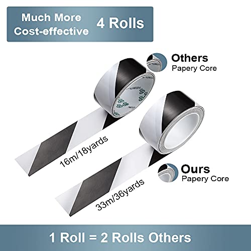 4Rolls Black White Hazard Warning Stripe Tape 2''x36yds Floor Safety Mark - color: Black-white